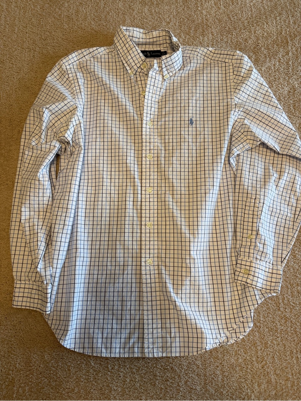 Vintage Ralph Lauren Men's Plaid Button Down Shirt Size Large L Blue White Grid